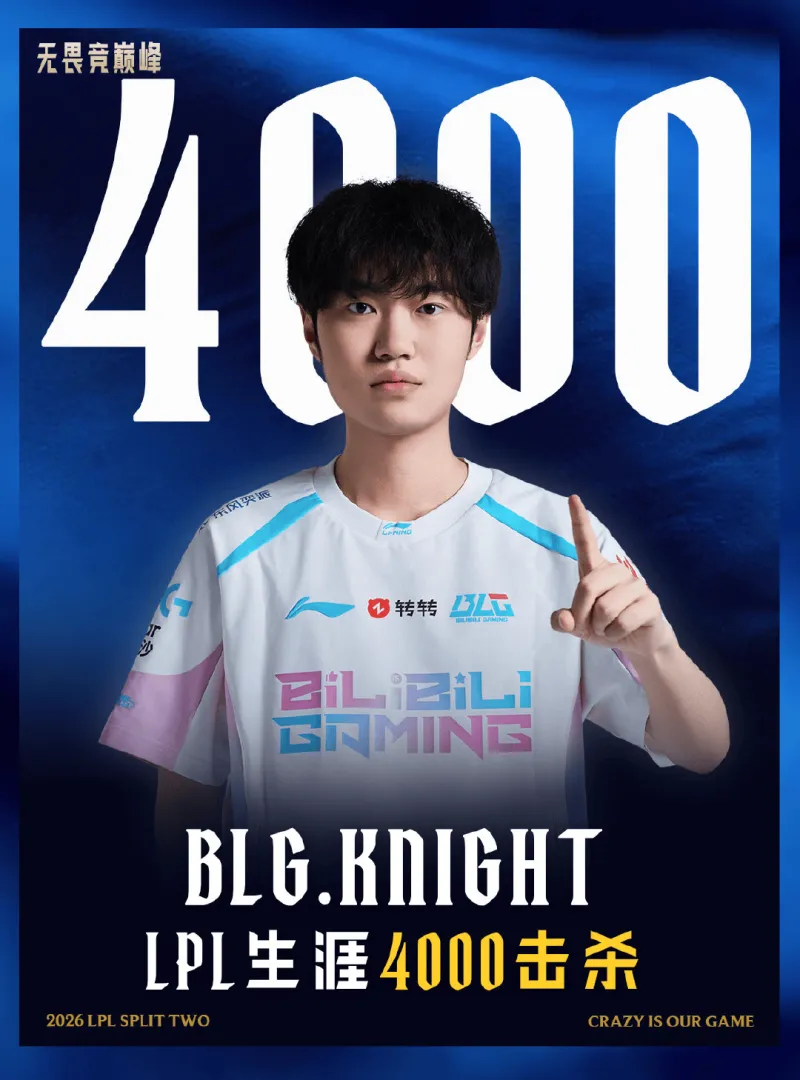 开云体育入口-黄金左手！Knight仅用837场达成LPL 4000杀成就，历史最快